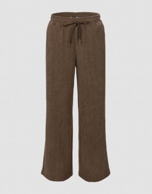 Urban Revivo Drawstring Waist Knitted Wide-Leg Women's Pants Khaki | USZJEMP-24