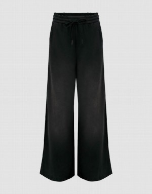 Urban Revivo Drawstring Waist Knitted Wide-Leg Women's Pants Black | EMBXRNH-91