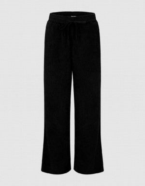 Urban Revivo Drawstring Waist Knitted Wide-Leg Women's Pants Black | ONPLWSC-52