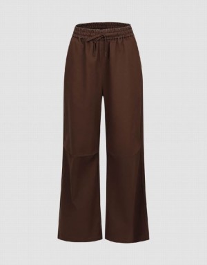 Urban Revivo Drawstring Waist Wide-Leg Women's Pants Brown | IFTBGMD-49