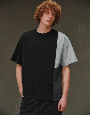 Urban Revivo Drop Shoulder Sleeve Crew Neck Men's T-Shirts Black | ERZLMFY-86