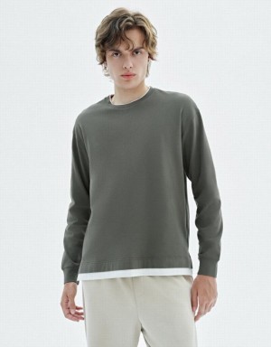 Urban Revivo Drop Shoulder Sleeve Crew Neck Men's T-Shirts Green | LBJGOIV-50