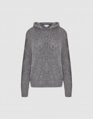 Urban Revivo Drop Shoulder Sleeve Hooded Knitted Women's Cardigan Light Grey | UOCNQZJ-74