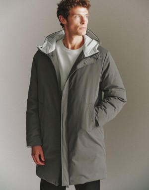 Urban Revivo Drop Shoulder Sleeve Hooded Men's Down Jackets Green | SRQLKYF-57