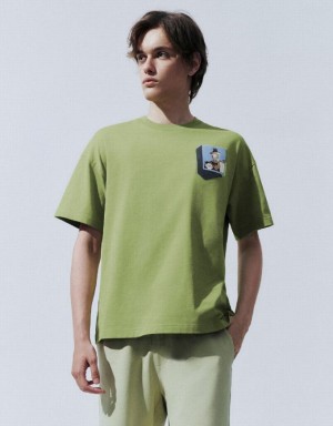 Urban Revivo Drop Shoulder Sleeve Men's T-Shirts Green | FIHMTNU-41