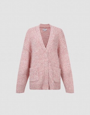 Urban Revivo Drop Shoulder Sleeve V-Neck Knitted Women's Cardigan Pink | DOYPTCN-63