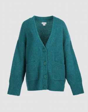 Urban Revivo Drop Shoulder Patched Pocket Button Up Women's Cardigan Green | MKOHZAP-01