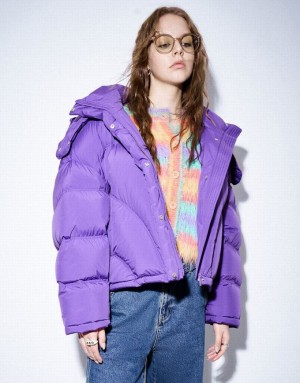 Urban Revivo Drop Shoulder Sleeve Women's Puffer Jacket Purple | DTFZBCP-27