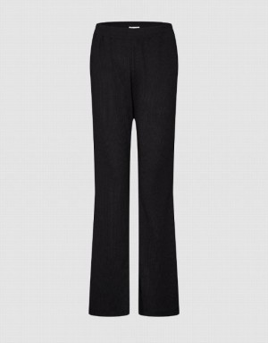 Urban Revivo Elastic Waist Knitted Flare Women's Pants Black | OCBPYRJ-70