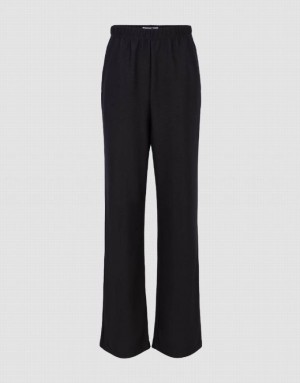 Urban Revivo Elastic Waist Knitted Straight Women's Pants Black | GYUNIJB-62