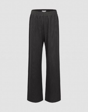 Urban Revivo Elastic Waist Knitted Straight Women's Pants Black | TZXBDAQ-41