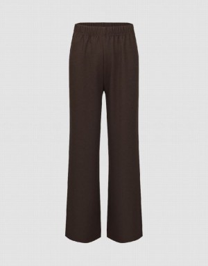 Urban Revivo Elastic Waist Knitted Wide-Leg Women's Pants Brown | RVOXPTZ-34