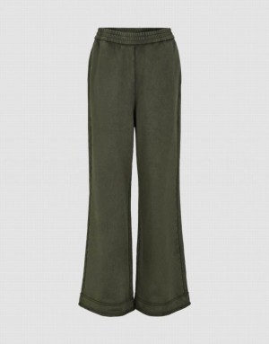 Urban Revivo Elastic Waist Knitted Wide-Leg Women's Pants Green | XYJCDSH-19