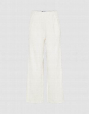 Urban Revivo Elastic Waist Knitted Wide-Leg Women's Pants White | SQNCIJZ-18