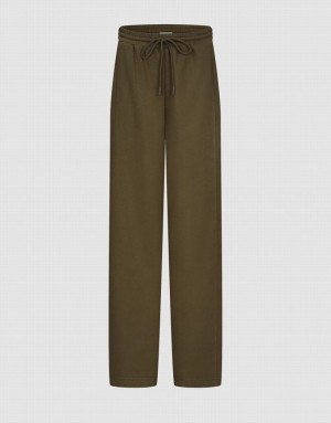 Urban Revivo Elastic Waist Knitted Wide-Leg Women's Pants Khaki | LAXUDTE-08