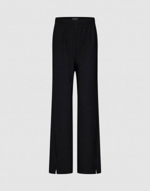 Urban Revivo Elastic Waist Knitted Wide-Leg Women's Pants Black | LETDIPZ-80