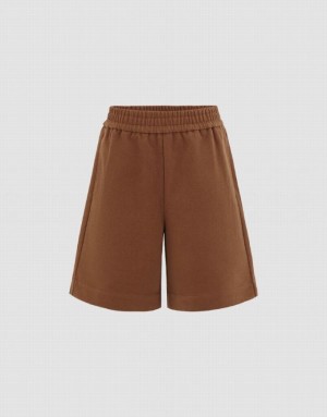 Urban Revivo Elastic Waist Knitted Women's Shorts Brown | FBZWRID-10