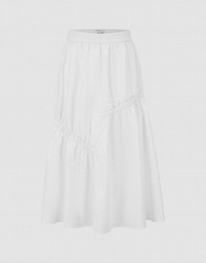 Urban Revivo Elastic Waist Maxi A-Line Women's Skirts White | FGAPOQH-08