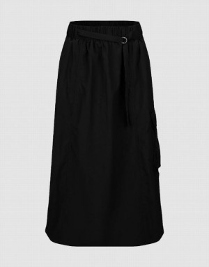 Urban Revivo Elastic Waist Midi A-Line Women's Skirts Black | UMNSKLZ-23