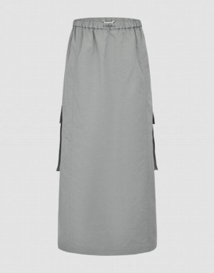 Urban Revivo Elastic Waist Midi A-Line Women's Skirts Light Grey | YKBJHNU-40