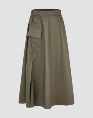 Urban Revivo Elastic Waist Midi A-Line Women's Skirts Green | BNVIRHL-76