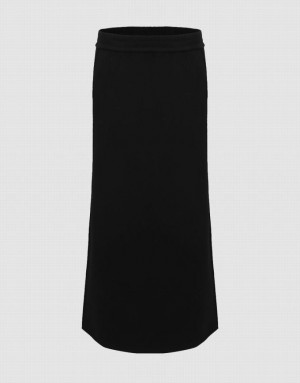 Urban Revivo Elastic Waist Midi Straight Women's Skirts Black | WDQANHP-09