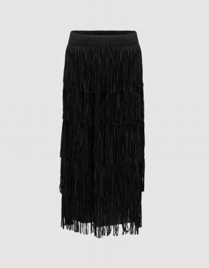 Urban Revivo Elastic Waist Midi Straight Women's Skirts Black | QPVCLWG-60