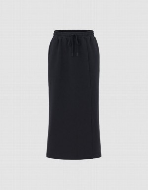 Urban Revivo Elastic Waist Midi Women's Skirts Black | GJMVCWN-92