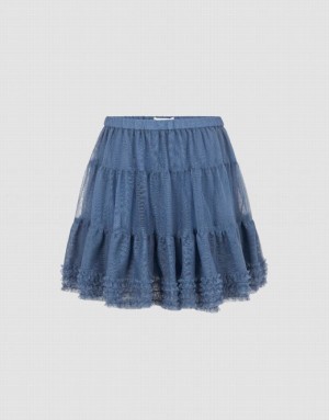 Urban Revivo Elastic Waist Mini A-Line Women's Skirts Blue | BSKNJHW-35