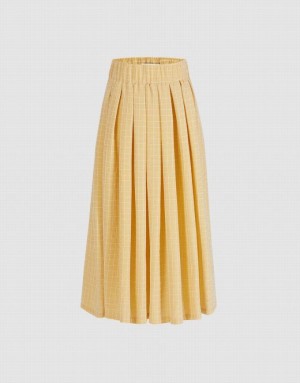 Urban Revivo Elastic Waist Plaid Skater Women's Skirts Yellow | UBNWFVR-89