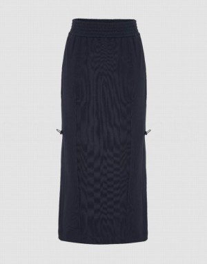 Urban Revivo Elastic Waist Straight Midi Women's Skirts Navy | YJFDBNV-30