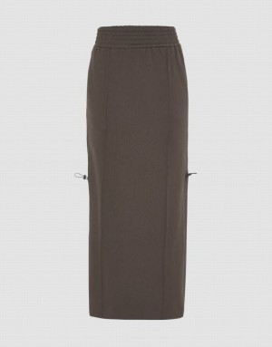 Urban Revivo Elastic Waist Straight Midi Women's Skirts Brown | QOVEYID-37