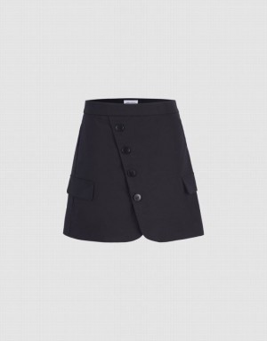 Urban Revivo Fake Pockets Mini A-Line Women's Skirts Black | TFJMUOS-05