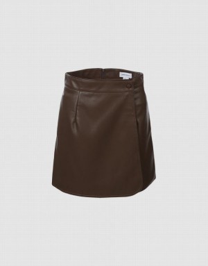 Urban Revivo Faux Leather Wrapped Women's Skirts Brown | GDEHYTZ-78