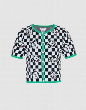 Urban Revivo Felix The Cat Checkered Short Sleeve Women's Cardigan Multicolor | DKUNOEP-68