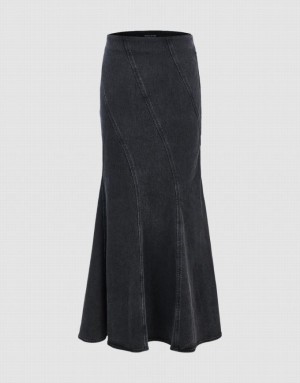 Urban Revivo Fishtail Women's Denim Skirt Dark Grey | CQWPYVG-78