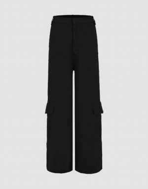 Urban Revivo Flap Pocket Wide Leg Women's Pants Black | ETSUPNB-83