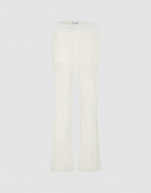 Urban Revivo Flare Knitted Women's Pants White | EBLZTFN-56