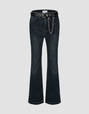 Urban Revivo Flare With Belt Women's Jeans Blue | MQLACHV-16