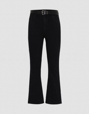 Urban Revivo Flare With Belt Women's Jeans Black | CKLYTEG-87