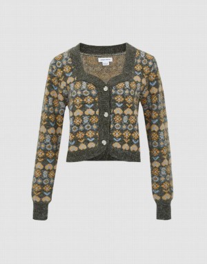 Urban Revivo Floral Button Up Women's Cardigan Green | YGPCTRX-01