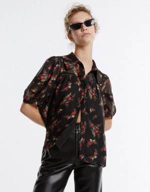 Urban Revivo Floral Button Up Women's Shirts Multicolor | TQNHGUC-27