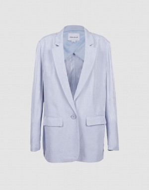 Urban Revivo Floral Jacquard Single Breasted Women's Blazers Blue | XDSJZBU-17