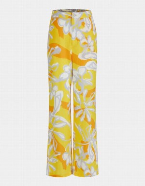 Urban Revivo Floral Jacquard Wide Leg Women's Pants Yellow | OPSYVNU-42