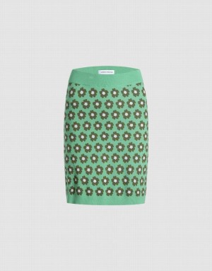 Urban Revivo Floral Knitted Mini Women's Skirts Green | BNMJLPX-32