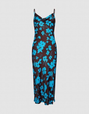 Urban Revivo Floral Print Cami Women's Dress Blue | JAWUCYV-08