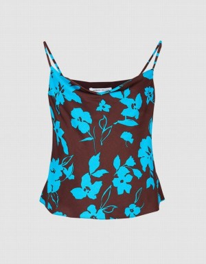 Urban Revivo Floral Print Cowl Neck Women's Camisole Brown / Blue | AGZHKMB-26