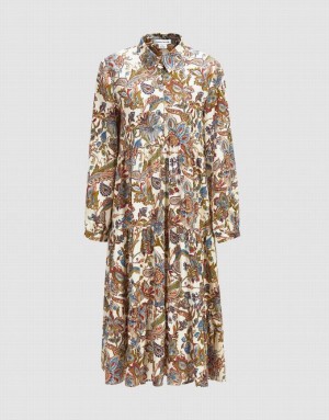 Urban Revivo Floral Print Half Button Women's Shirt Dress Khaki | CZHBWMD-15