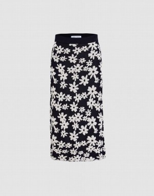 Urban Revivo Floral Print Knit Women's Skirts Black | QWOPBRU-74