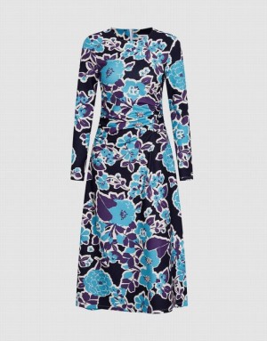 Urban Revivo Floral Print Women's Knitted Dress Blue | WRCKJPZ-48